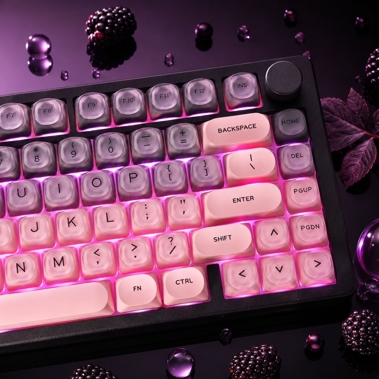 Keyboard Gaming Black - ブラックピンクのグラデーションカラーのクリスタルキーキャップセット。カスタムDIYゲーミングメカニカルキーボード用。PBT製キーキャップセット。61、75、87、96、104、108キーに対応。