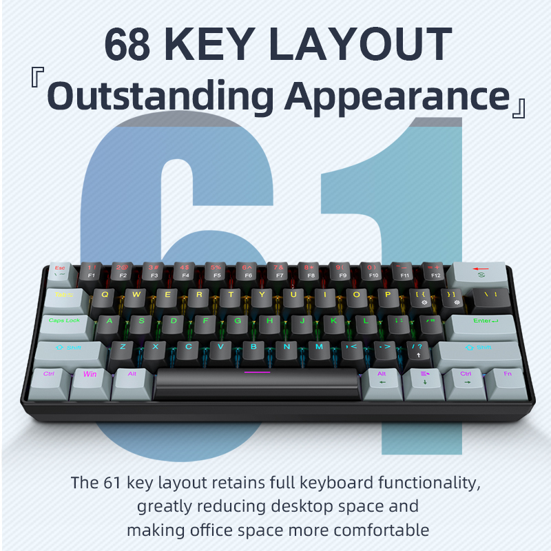 Keyboard Gaming Mac - APAYADO K61 ミニメカニカルキーボード、有線、61 キー、ファントム RGB、ブラック/ホワイトレッド/ブルーメカニカルスイッチゲーム用、60% ポータブル