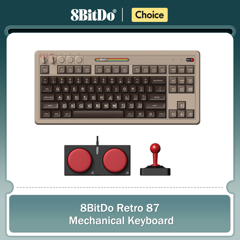 Gaming Keyboard Ergo - 8BitDo レトロメカニカルキーボード、BT/2.4G/USB-C ホットスワップ可能ゲーミングキーボード、87 キー、デュアルスーパープログラム可能ボタン
