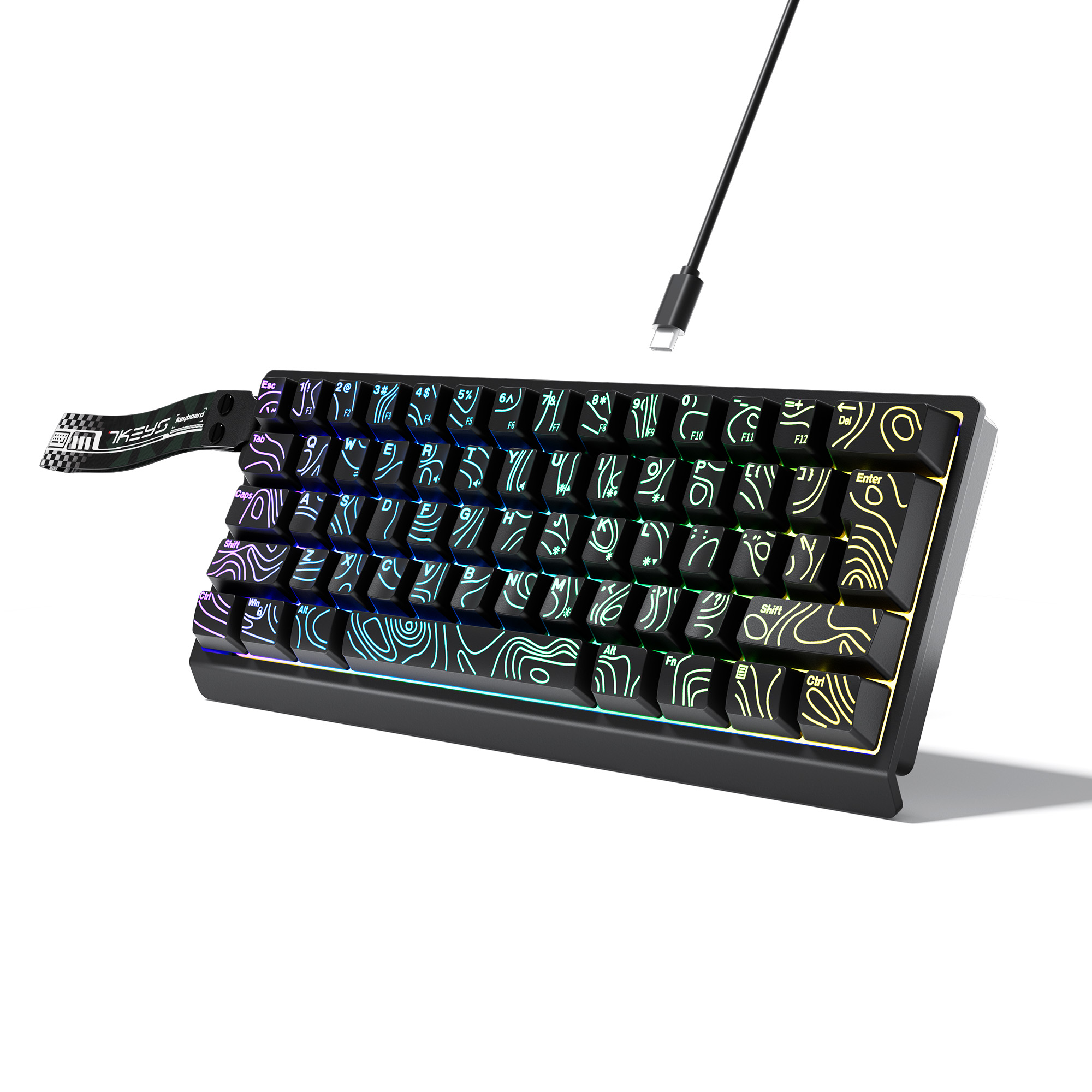 Gaming Keyboard Blue Switches - 60%コンパクト有線キーボード、RGBバックライトとグラデーションキーキャップ搭載、Windowsタブレット、ノートパソコン、ゲーマーに最適。