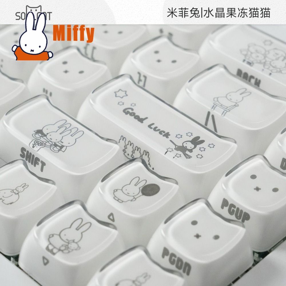 Gaming Keyboard Ergo - かわいいミッフィーキーキャップかわいいウサギメカニカルキーボードキャップクリスタルゼリー猫耳サイドプリントデスクトップPCゲーム装飾ギフト