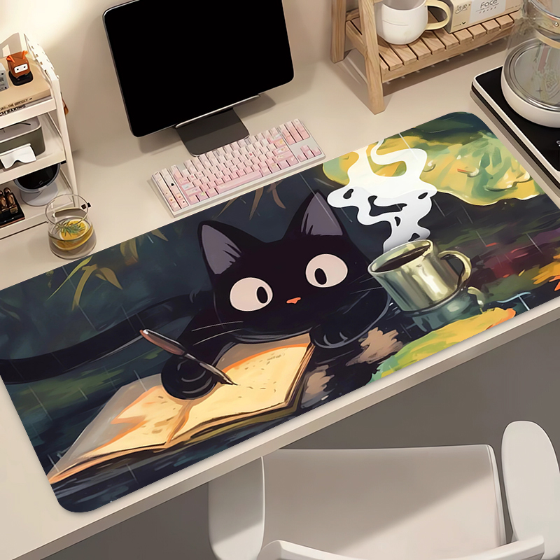 Gaming Keyboard High Ground - かわいい黒猫シリコンソフトゲーミングマウスパッド大型キーボードパッド地形マウスパッドキーボード用滑り止めテーブルマット付き