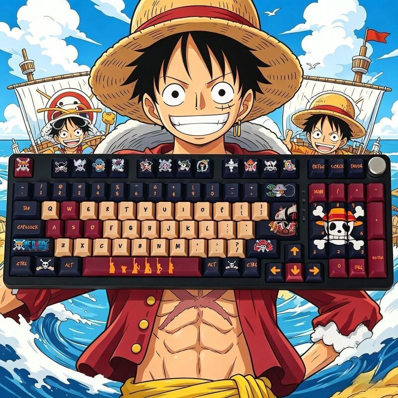 Gaming Keyboard Ergo - バンダイワンピースモンキー D. ルフィキーキャップセット Pbt 染料昇華カスタムテーマゲーミングオフィスメカニカルキーボードオリジナルファッション
