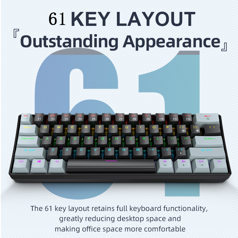 K61 有線メカニカルゲーミングキーボード、60% 61キー - Gaming Keyboard Blue Switches のレビューと価格